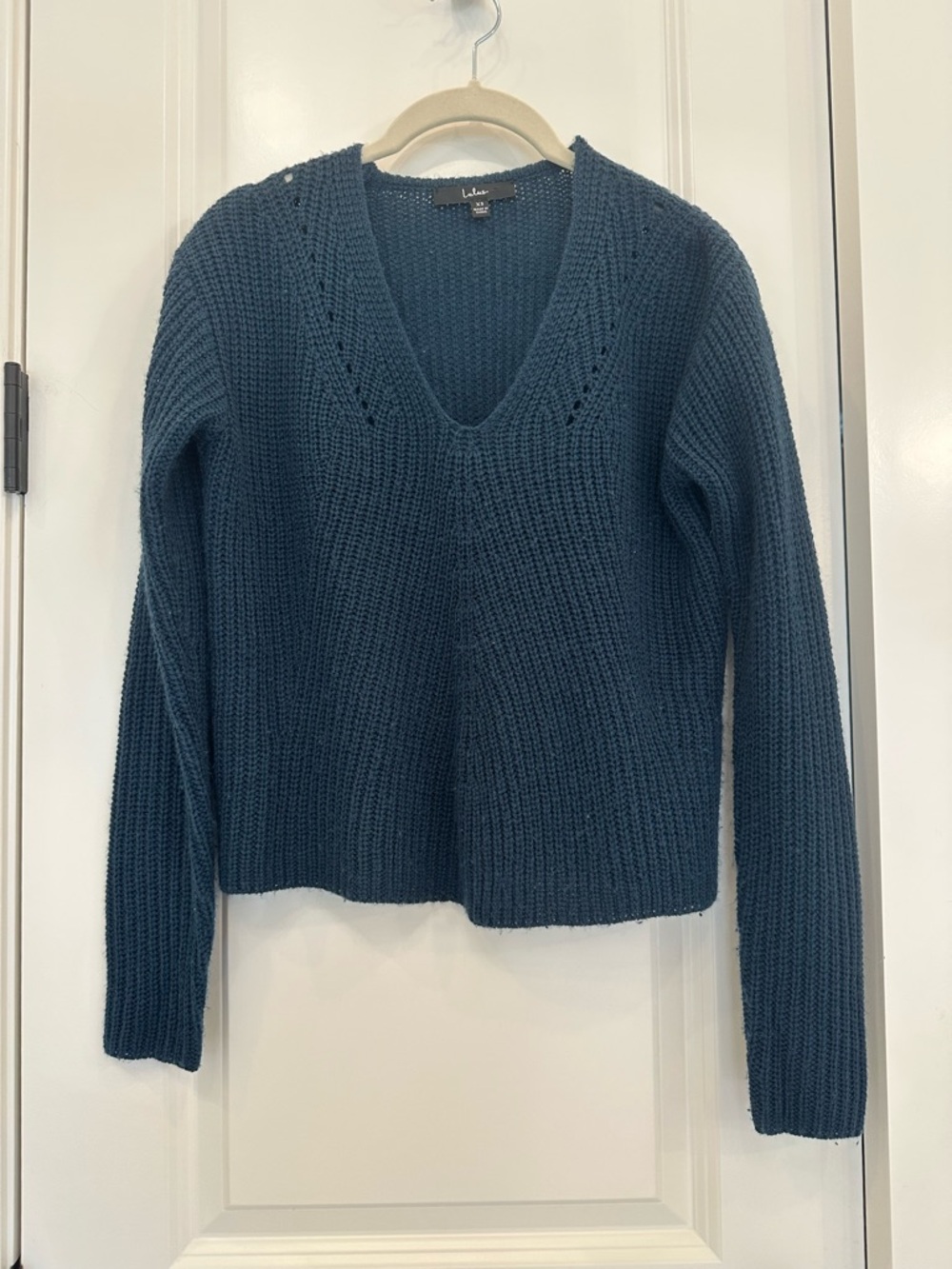 Lulus Teal Blue Chunky Knit V-Neck Sweater XS Cropped Cozy